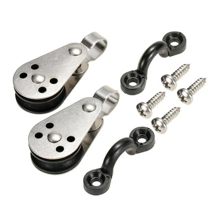 Kayak Canoe Anchor Trolley Kit 2 Stainless Steel Pulleys 2 Nylon Pad Eyes with 4 Stainless Steel