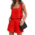thumbnail image 2 of Womens 2 Piece Outfits Linen Square Neck Crop Tops Short Set 2023 Lounge Matching Sets Trendy Clothes Beach Summer, 2 of 9