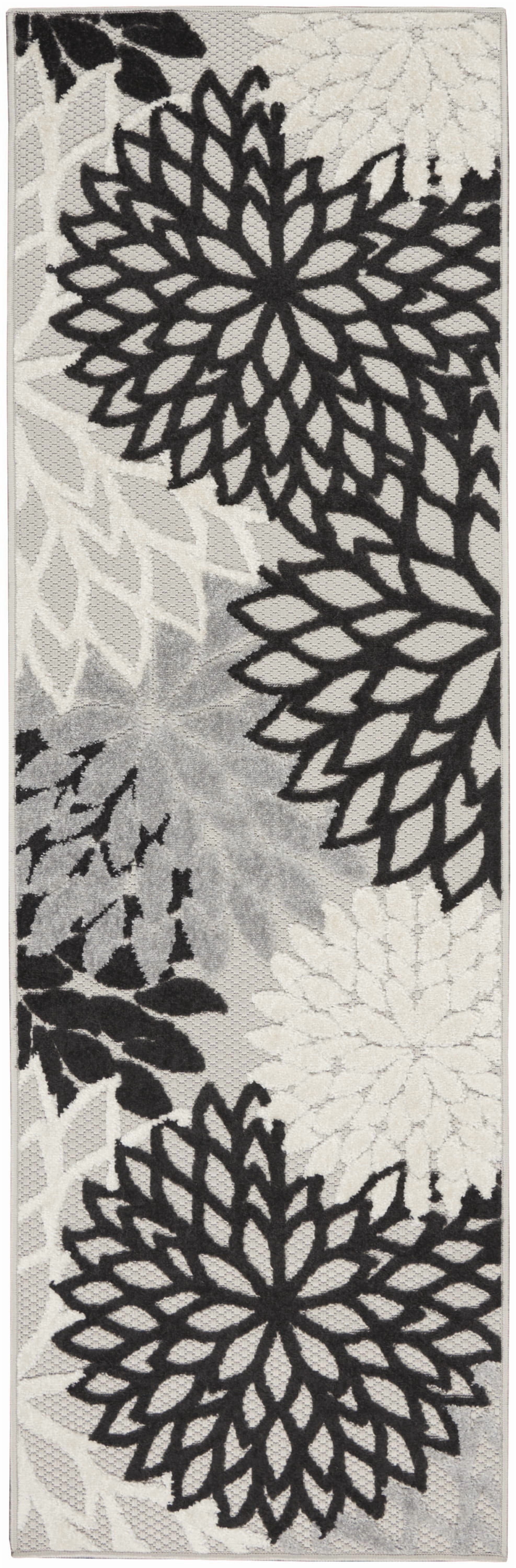 Nourison Aloha Indoor/outdoor Floral Black White Area Rug
