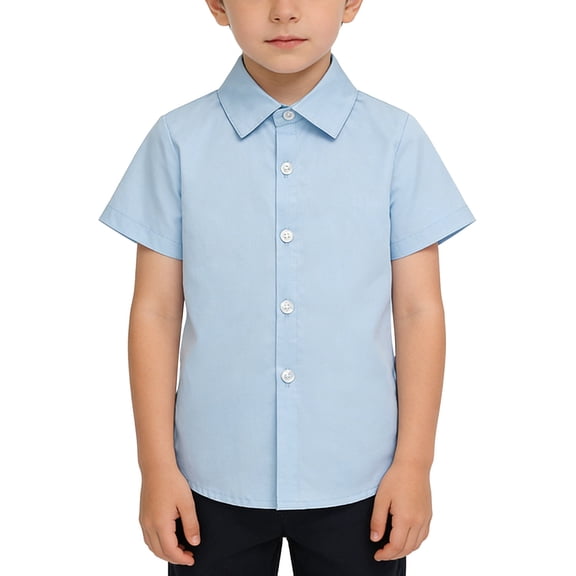 KAUOD Boys Solid Dress Shirt Short Sleeve School 𝗨niform Polo Shirts Basic Casual Blouse Tops Preppy Casual Clothes