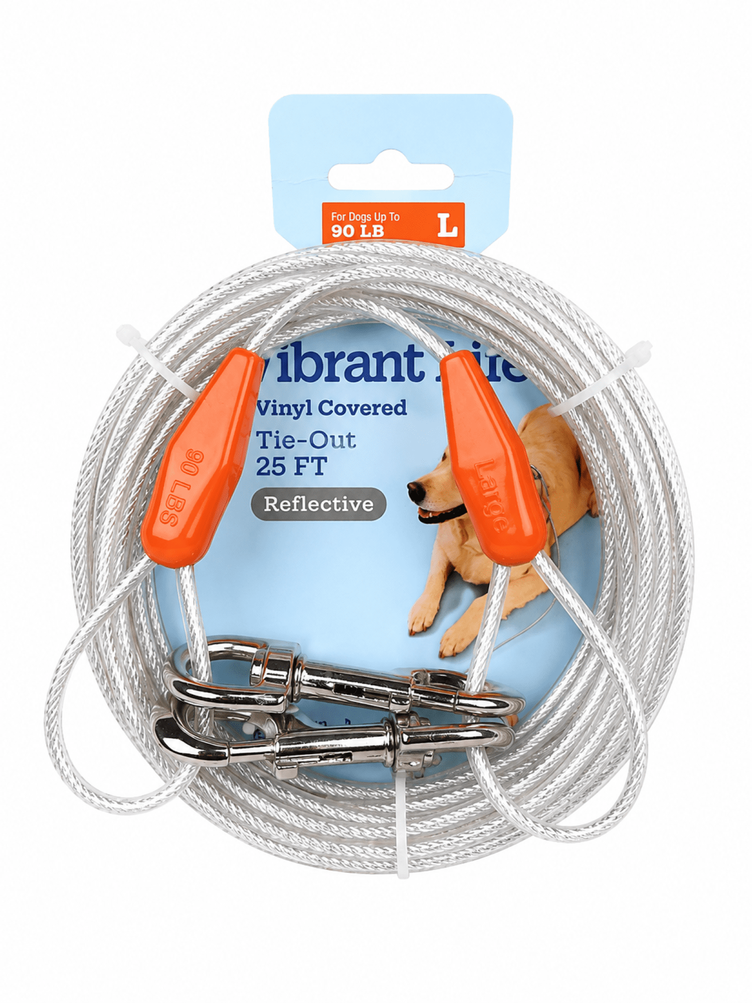 (6 pack) Vibrant Life Reflective Vinyl-Covered Tie-Out Cable for Dogs, L, 25'
