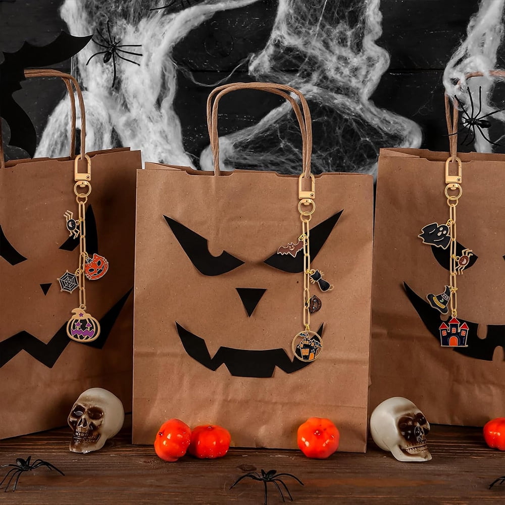 Januofit 286 Pieces Halloween Charms Keychain Making Kit Halloween Ghost Black Cat Bat Witch Hat Charms for DIY Carfts Keychains Jewelry Making Adult Party Favor Women Bag Gifts