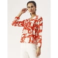 thumbnail image 2 of DressBerry Women’s Printed Poly Crepe Top V Neck with Front Bow Tie Long Sleeves Waist Length Regular Wear Light Weighted Casual Summer Top, 2 of 7