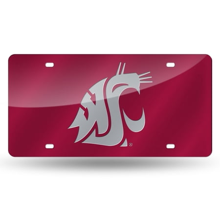 Washington State NCAA Cougar Red Mirror Look Acrylic License Plate Laser Tag