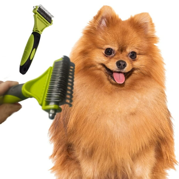 Peine rastrillo profesional de dos lados para quitar el pelo suelto de la capa interna de perros y gatos, herramienta de aseo para mascotas de primera calidad: elimina de forma segura la cap