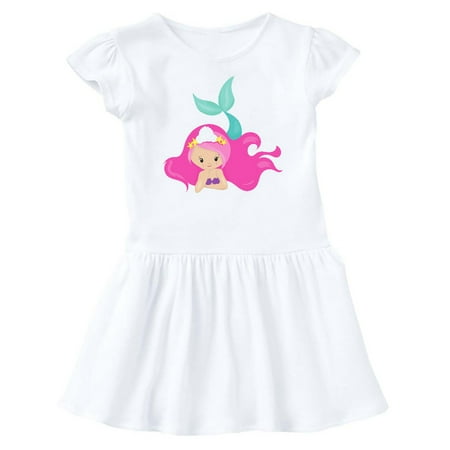 

Inktastic Cute Mermaid Pink Hair Green Tail Gift Baby Girl Dress