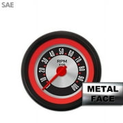 Tachometer Gauge - American Retro Rodder Red Ring V, Red Modern Needles, Black