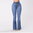 thumbnail image 2 of Pantalones vaqueros ajustados de cintura alta para mujer, ropa de calle, paquete de botonadura única, pantalones de campana de cadera, 2 of 5