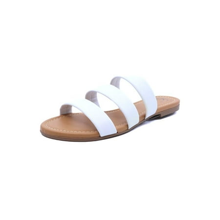 

Lexi Three White Strap Slide Sandals