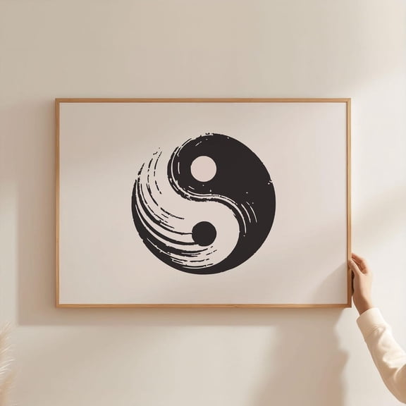 Physical - Yin Yang Retro | Spiritual Horizontal Landscape Art For Home & Office Decor | Aesthetic Wall Design Unframed Paper Print