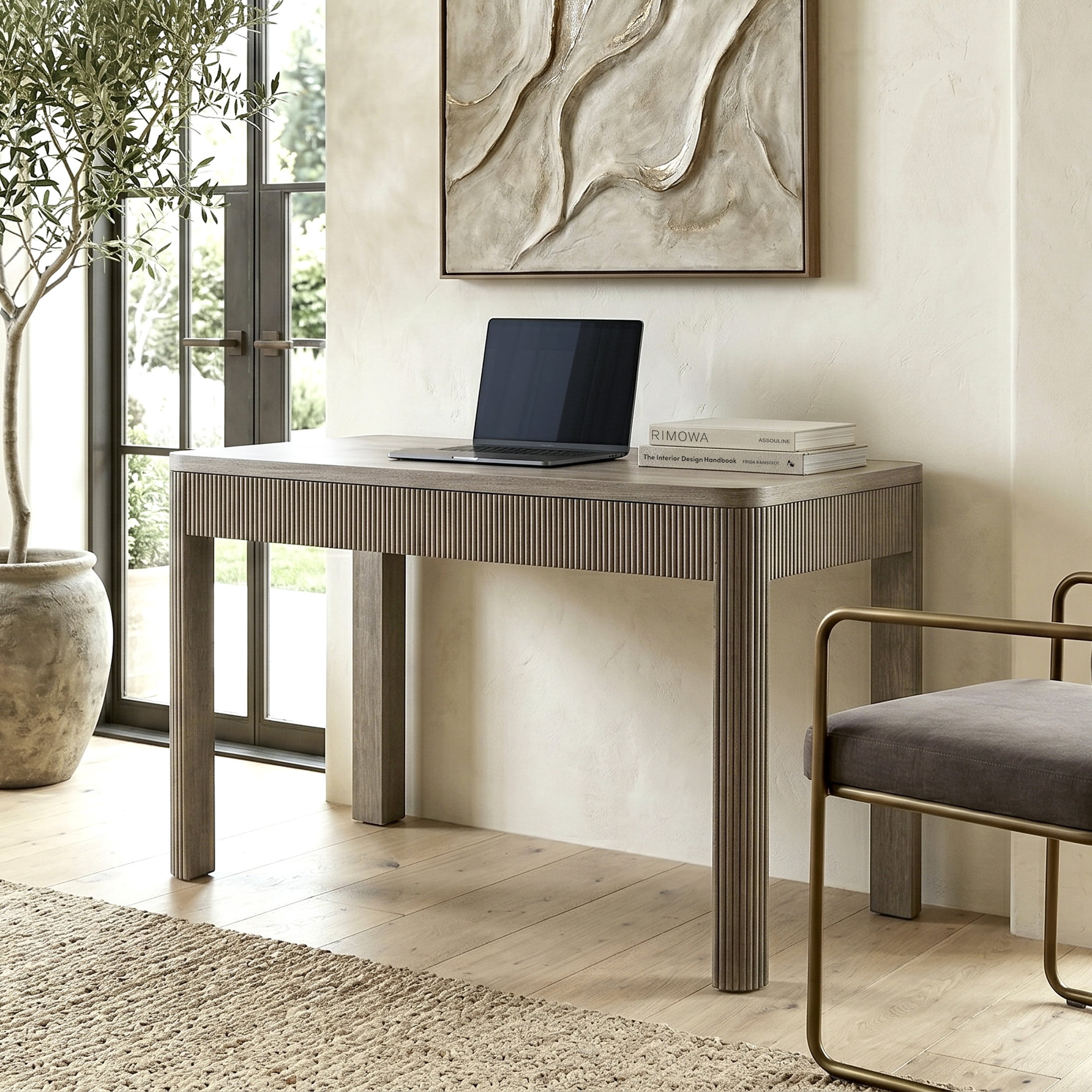 Evelyn&Zoe Modern/Contemporary 48" Wide Antiqued Gray Oak Home Office