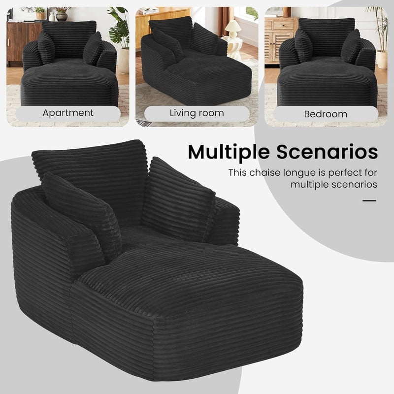 Modern Oversized Corduroy Chaise Lounge Chair, Corduroy Upholstered Modern Sleeper Sofa Lounger Chair for Living Room/Dorm/Apartment, 45.3''x64.6''