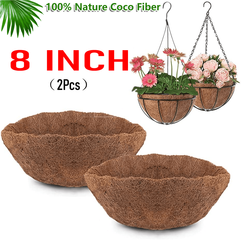 2PCS 10Round Coco Liner,Replacement Coconut Fiber Liner for Hanging Basket,Natural Coconut Fiber Planter Basket Liner Decoration for Gardens Vegetable Flower Pots Basket Planters 