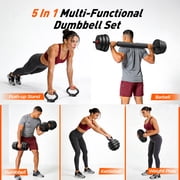 Adjustable Dumbbells, 20lbs Free Weight Set with Connector, 4 in1 Dumbbells Set as Barbell, Kettlebells, Push up Stand, Fitness Exercises for Home Gym Suitable Men/Women