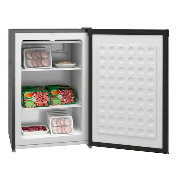 Upright Freezer, 3.0 Cubic Feet Compact Mini Freezer with Reversible Single Door and Adjustable Thermostat, Small freezer for Home, Dorm, Apartment, Home Office, Silver