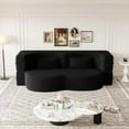 thumbnail image 2 of Floor Sofa Bed, Teddy Fabric Convertible Sleeper Sofa, 15" Full Size Folding Mattress, No Assembly Required, 2 Included Pillows, for Living Room, Guest Bed, Playroom,Black, 2 of 12