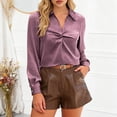 thumbnail image 2 of Camisetas para Mujeres con Cuello en V Manga Larga Delantera Blusa de Color Sólido, Corbata Delantera Top Casual, 2 of 7