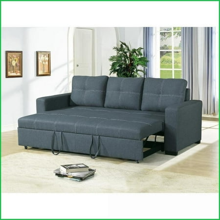 85” Modern Convertible Sofa Bed | Blue Grey Polyfiber | Square Arms | Plywood Frame