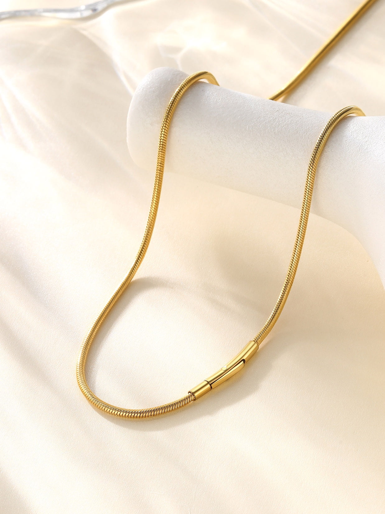 Suplight 2mm Polished Round Snake Chain Necklace for Pendants 14K Gold Plated Stainless Steel