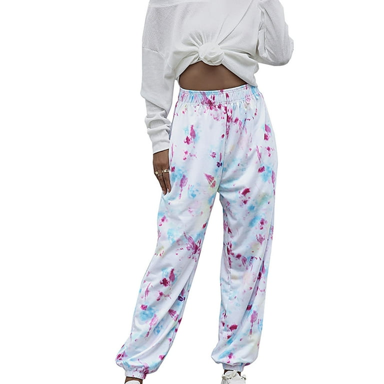 huaai women's active elastic waist baggy tie-dye sweatpants joggers lounge  pants plus size pants for women multicolor m