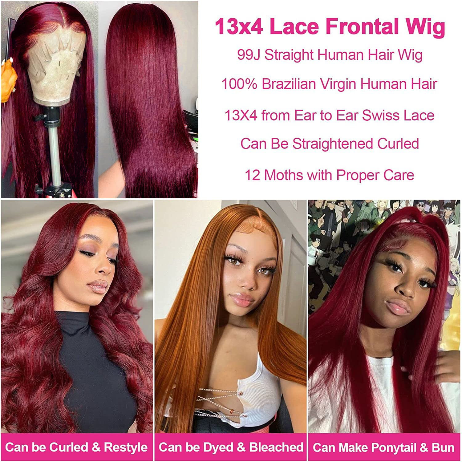  UNANCY 99J Burgundy Lace Front Wigs Human Hair Pre