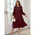 thumbnail image 3 of Women's Plus Size Dress Long Sleeve Crewneck Smocked Tiered Flowy Boho Wedding Party Maxi Dresses, 3 of 5