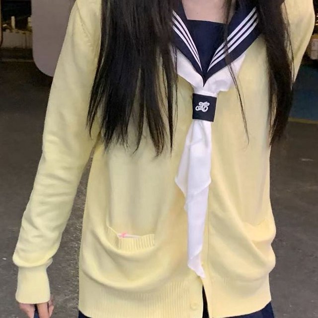Chaqueta tipo cárdigan gris de punto estilo universitario japonés con suéter exterior y traje de uniforme Jk original de Hu Lina para escuelas