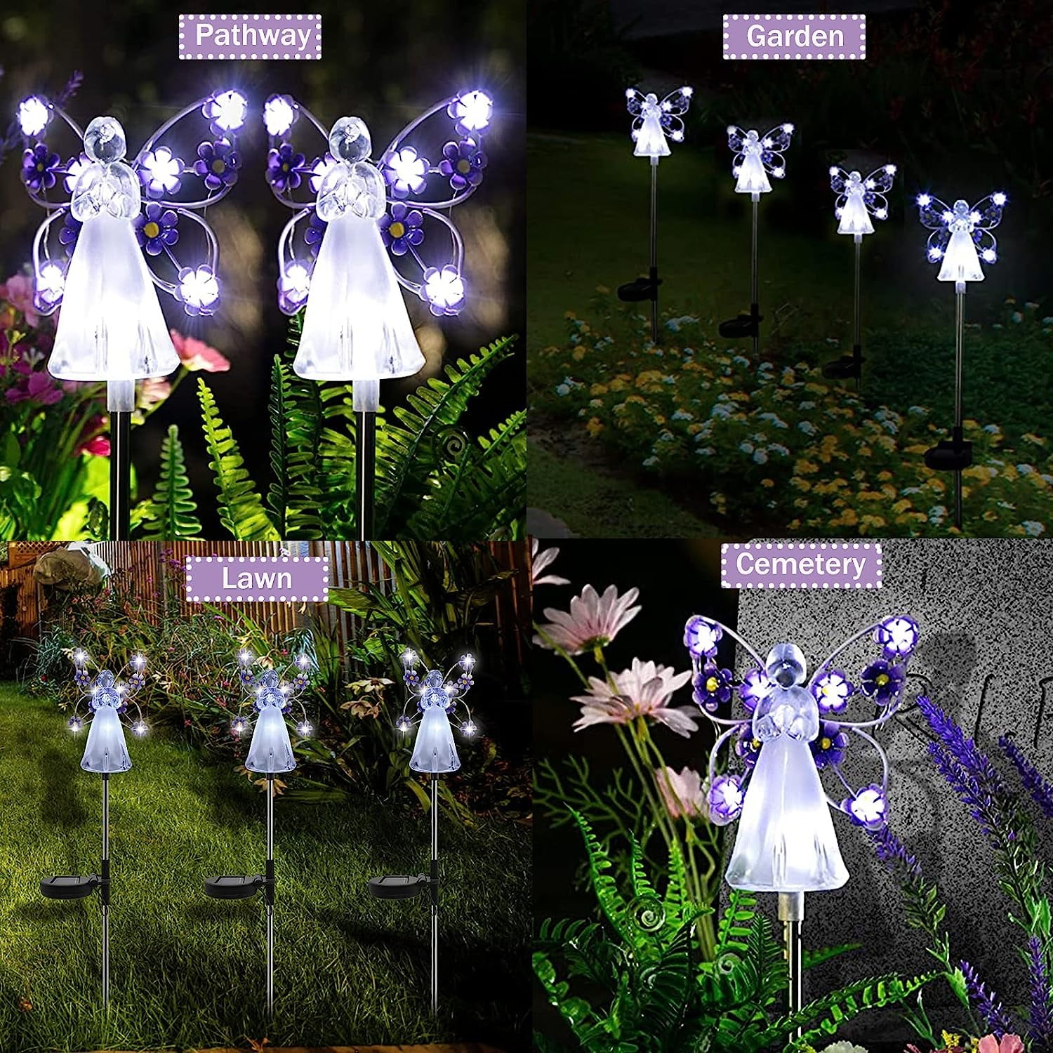 Solar Garden Lights, Outdoor Waterproof Solar Garden Stake Lights, Solar Pathway Lights for Patio Yard Lawn Grave Cemetery, Memorial Sympathy Gift (Purple)