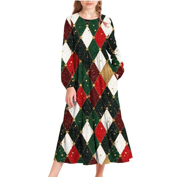 Xdegoge Valentine's Day Dress for Girls Heart Pattern Long Sleeve Maxi Dress Party Wear Cute Holiday Outfit for Kids