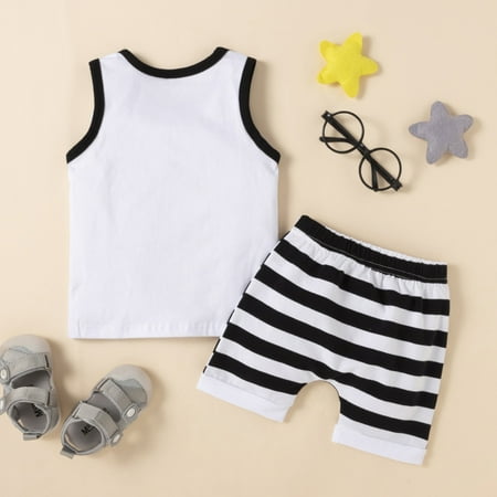 

nsendm Toddler Kids Boys Summer Sleeveless Letter Vest T Shirts Tops Striped Shorts Outfits Clothes Set 15 Years Baby Newborns Childrenscostume White 12-18 Months