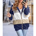 thumbnail image 4 of Veste d'Hiver en Polaire Duveteuse pour Femmes à Capuche Patchwork Color Block Cardigan Manteaux avec Poches Bleu Foncé m, 4 of 9