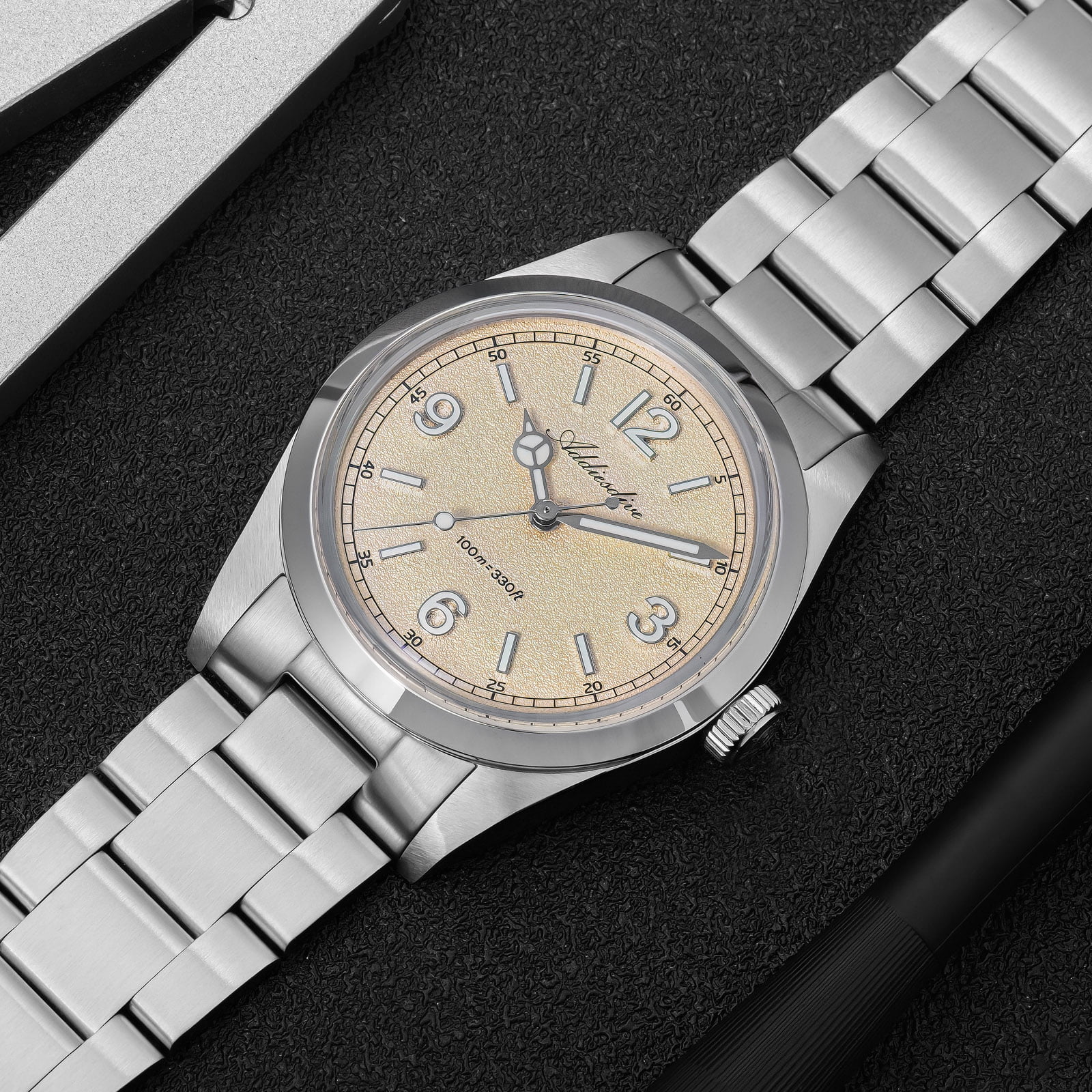 ADDIESDIVE Men's Dive Watch 100m, Japanese Quartz Movement Watch, 316L Stainless Steel Analog Watch with Luminous Yellow Dial