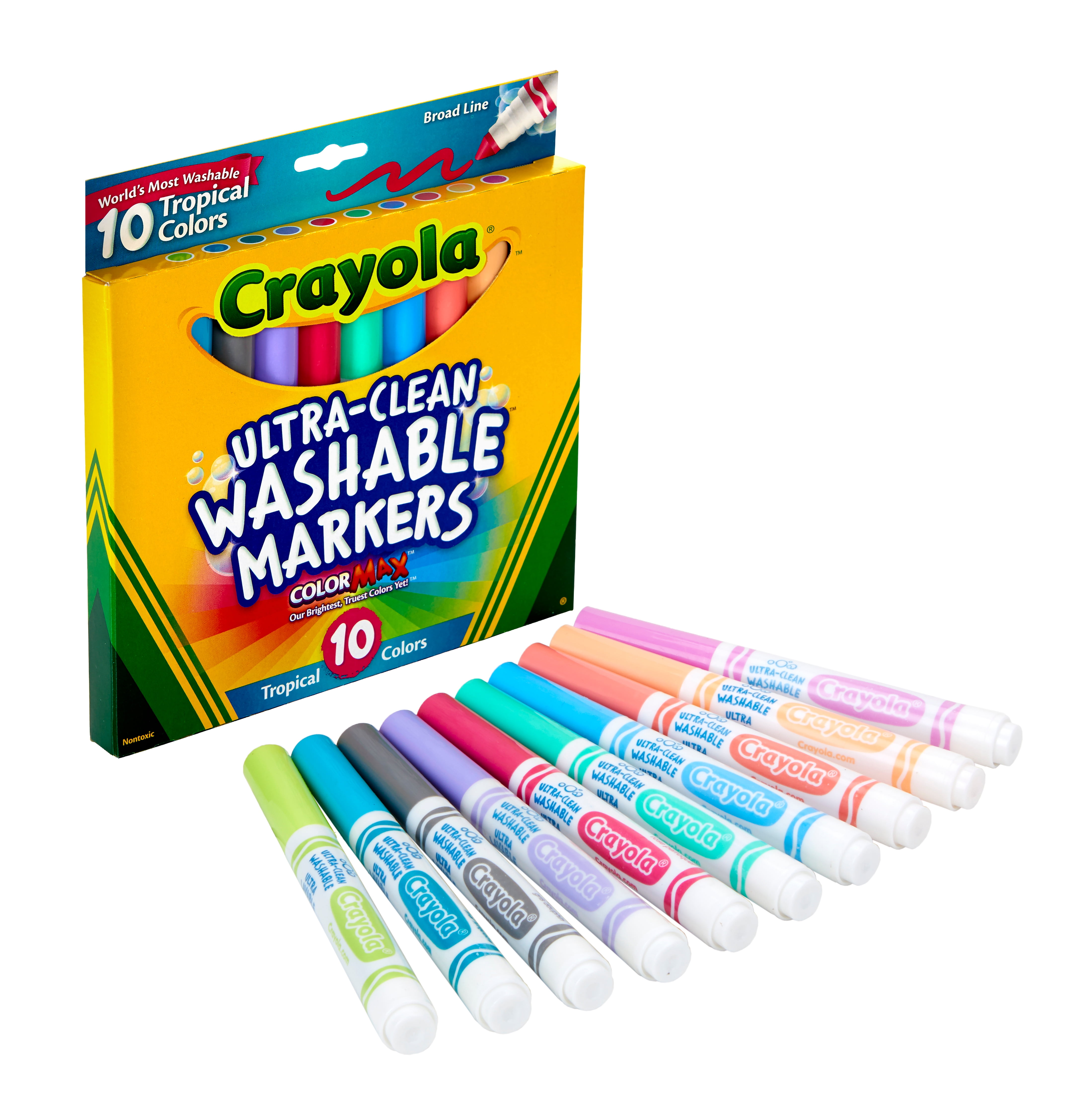 Crayola Tropical Colors Pack Washable Markers - Broad Marker Point - Conical Marker Point Style - Red, Orange Circuit, Laser Lemon, Electric Lime