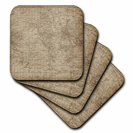 Casters Antique - 3dRose An Antique Map Of The World In Brown, Ceramic Tile Coasters, set of 4