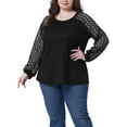 thumbnail image 1 of Blusas T-Shirts de Mujer Plus Size Agnes Orinda con Encaje, Cuello Redondo, Manga Larga, Casual, Sueltas, 3X, Negro, 1 of 6