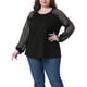 thumbnail image 1 of Blusas T-Shirts de Mujer Plus Size Agnes Orinda con Encaje, Cuello Redondo, Manga Larga, Casual, Sueltas, 3X, Negro, 1 of 6