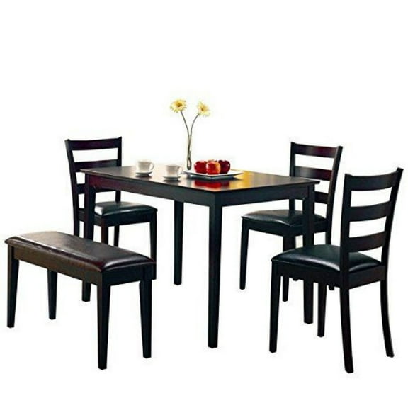 Sophisticated 5 Piece Dining Set with Bench, Brown