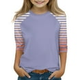 thumbnail image 2 of OIOLOYJM Girls Shirts 2026 Casual Crewneck 3/4 Length Sleeve Color Block Tee Shirt Summer Cotton Workout Tops Soft Cozy Tees Watermelon Red 12-13 Year, 2 of 5