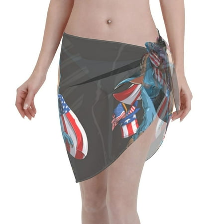 Adobk Women Beach Sarong Bathing Suit Blue Dinosaur Print Wrap Skirt Sheer Bikini Swimsuit Cover Ups For Swimwear
