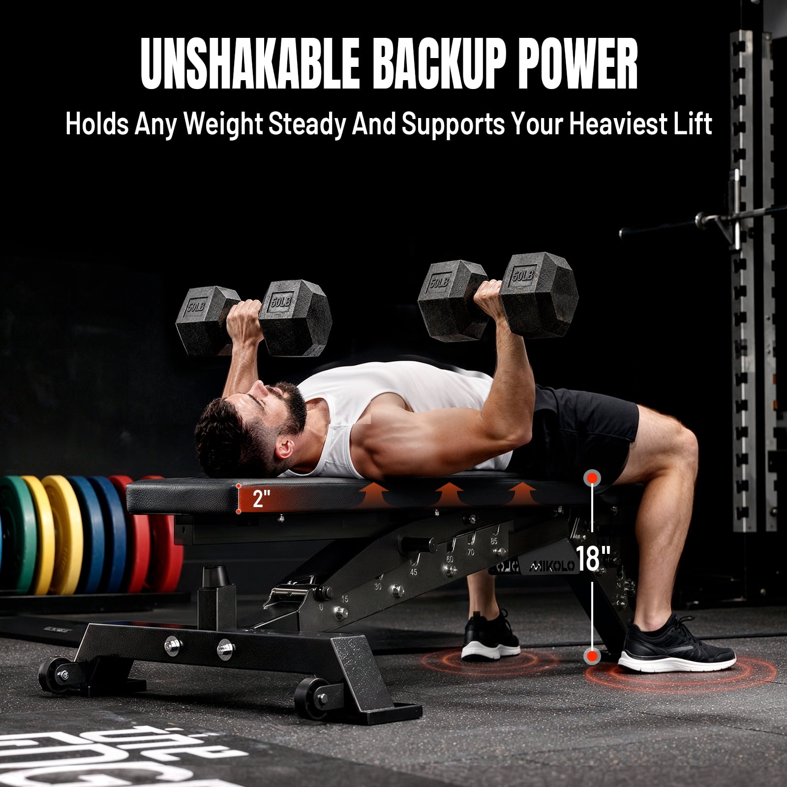 Mikolo Adjustable Weight Bench, FID 8 Positions Foldable Workout Bench, Support up to 1200LBS