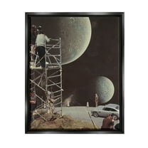 Stupell Industries Two Moons Vintage Film Set Galaxy Graphic Art Jet Black Floating Framed Canvas Print Wall Art, Design by Matheus Lopes Castro