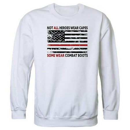 RapDom Not All Heroes Wear Capes w/Thin Red Line Graphic Mens Crewneck Sweatshirt [White - XL]