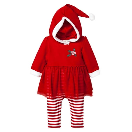 Infant Girls Red & Whtie Striped Mrs Santa Claus Holiday Tutu Baby Outfit 12m