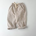 thumbnail image 2 of Baby Girls Wide Leg Linen Striped Pants Kids Casual Summer Palazzo Pants Flowy B𝐨ho High Waisted Beach Trousers with Pockets, 2 of 3