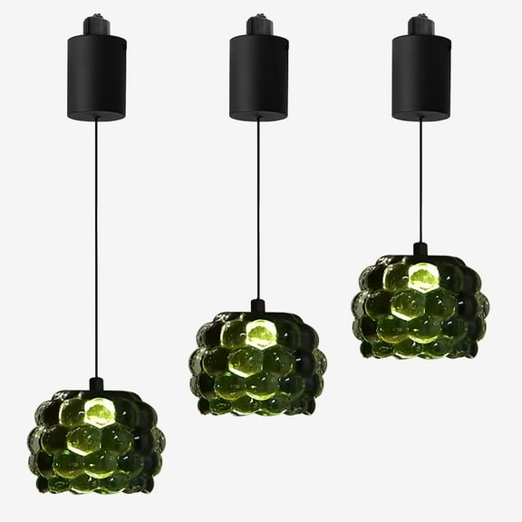 Kiven J-Type Track Lighting Pendants,Modern J Track Pendant Lights with Green Grape Lampshade,Decorative Track Lighting Fixture Adjustable Height for Kitchen Hallway Restaurant Shop(3-Light)