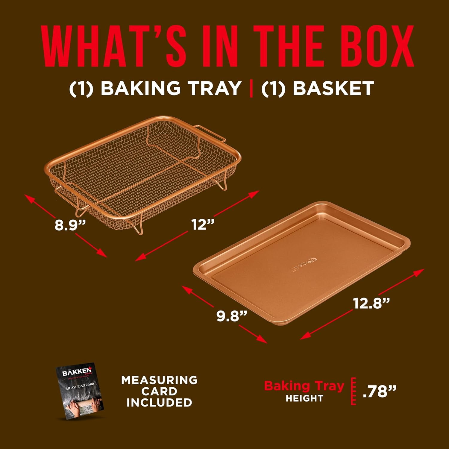 BAKKEN Air Fryer Tray – 2-in-1 Nonstick Crisper Basket with Elevated Mesh for Oven Use, Ceramic Coating, Extra-Large 9.5" x 13", Copper