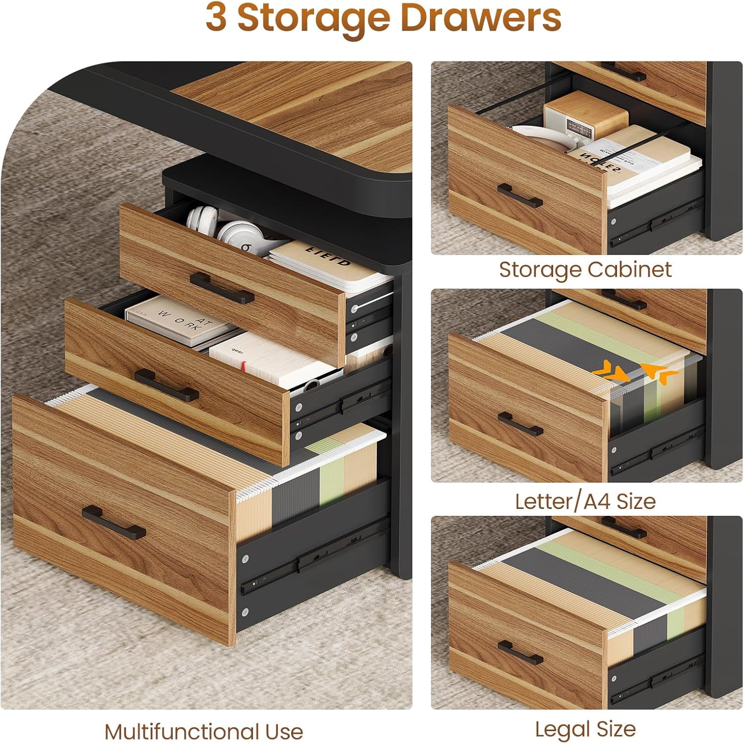 70.9" Executive Desk with Drawers and Power Outlets, Modern Office Desk with Shelf and Large Desktop, Computer Desk Study Table with Storage, Rustic Brown