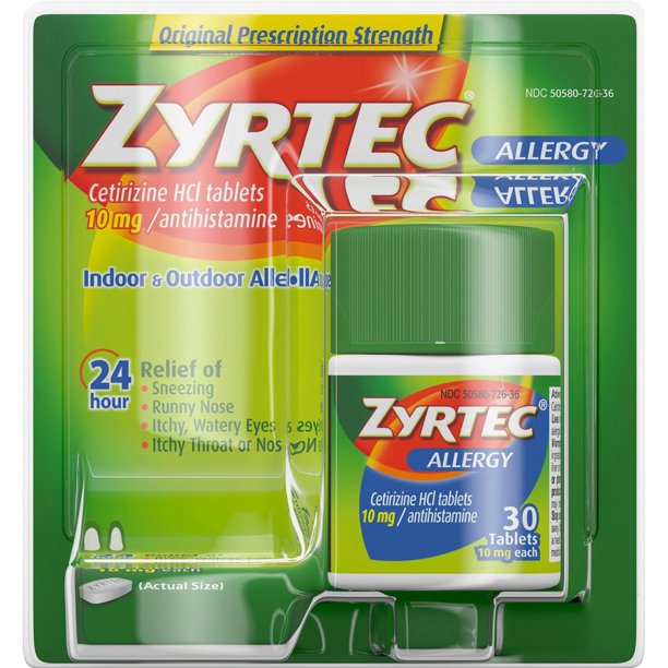 Zyrtec Allergy Tablets For Runny Nose, Sneezing, Itchy Throat 30
