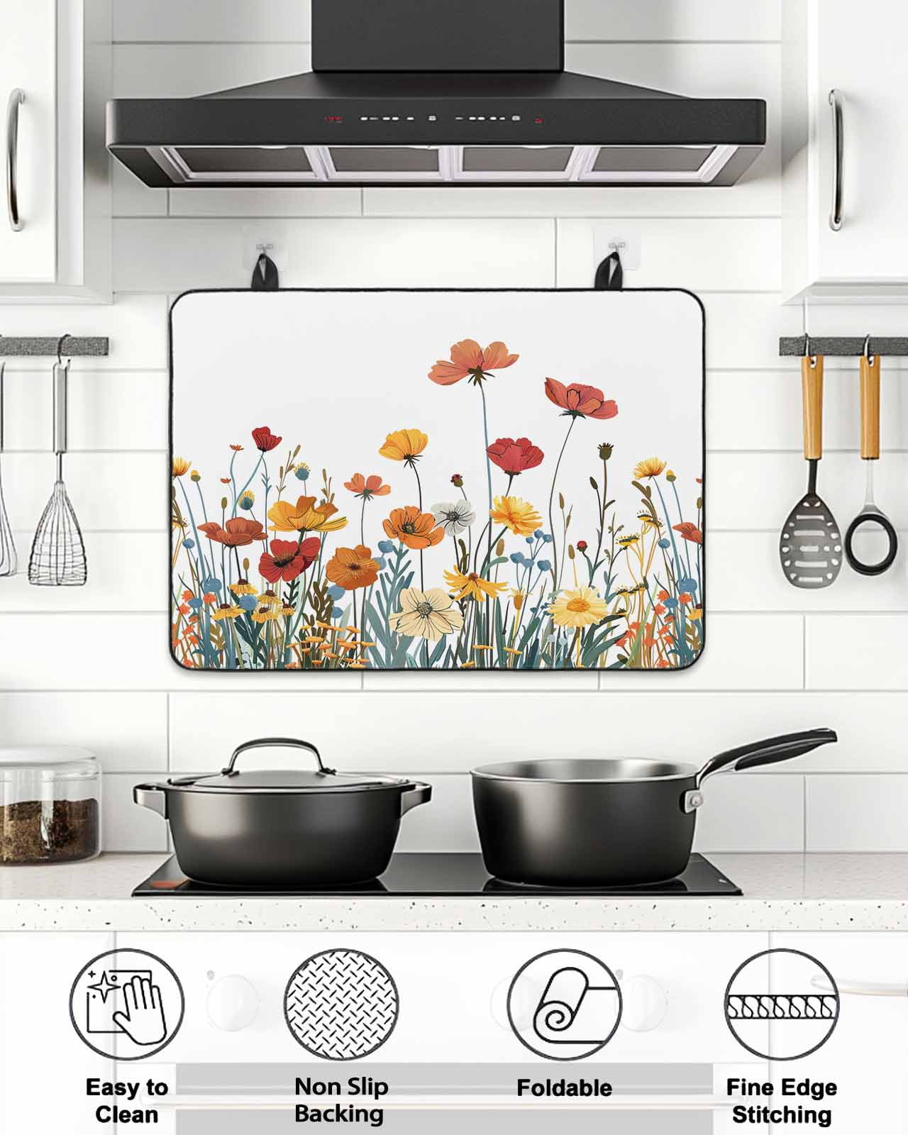 Stove Top Covers for Electric Stove, Spring Floral Glass Stovetop Cover Protector, Watercolor Elegant Botanical Summer Induction Cooktop Protector Oven Mat for Kitchen Countertop 24"x21"