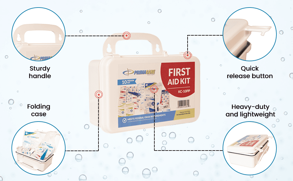 Primacare KC-50PPWM 50 Person Compact First Aid Kit with 232 Pieces Emergency Medical Supplies, Portable Kits for Home, School and Office, Wall Mount, 10x10x3 inches